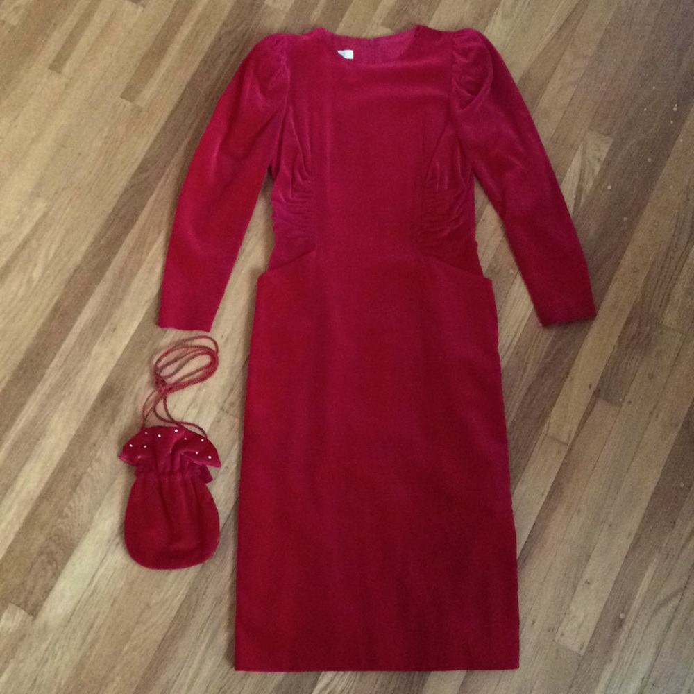 Vintage Red Velvet Dress , Cotton, German